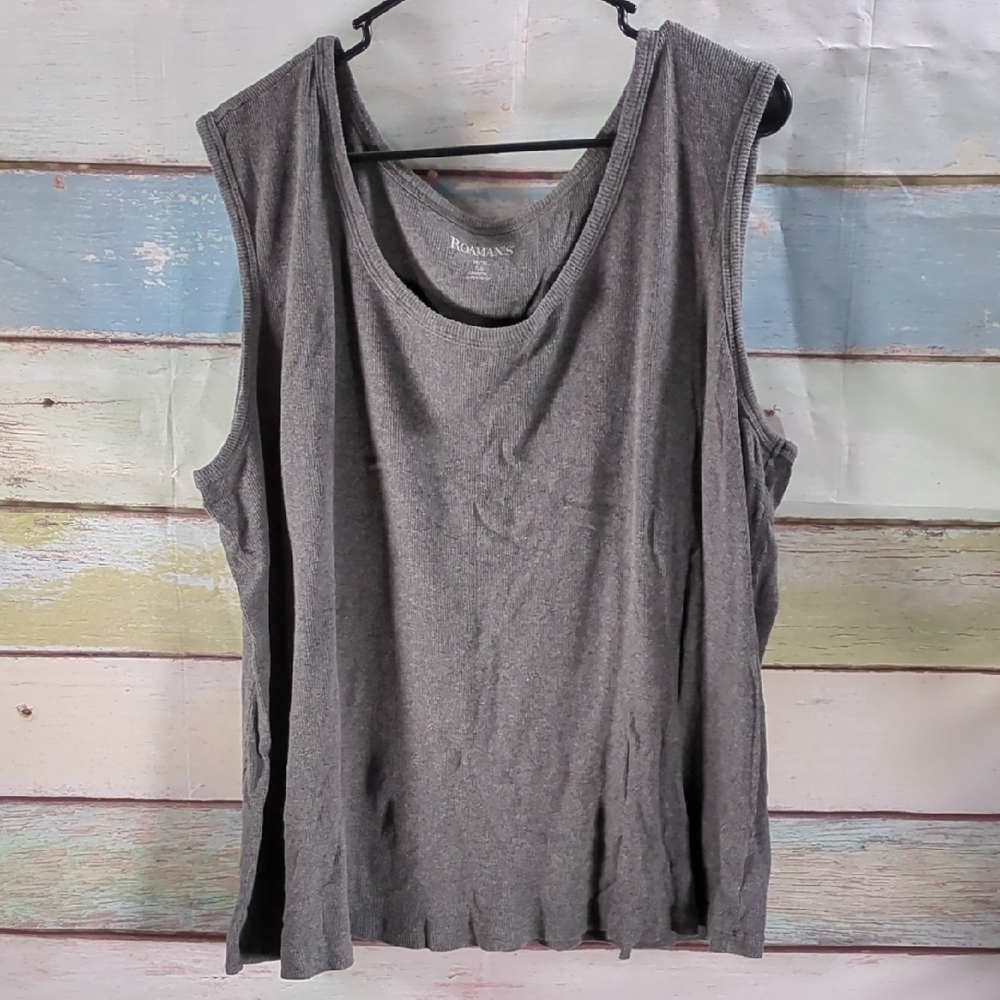 Roaman's Gray Sleeveless Muscle Tee Relaxed Fit